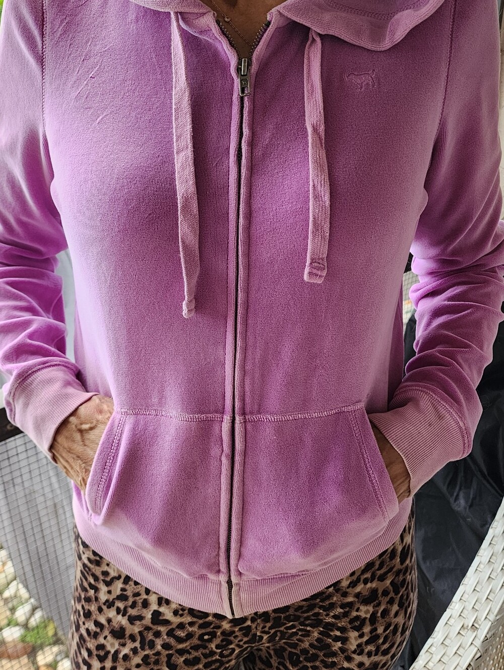 Victoria's Secret Pink VELOUR Zip-Up Hoodie Absolutely Beautiful Lilac 💜 - Picture 12 of 12